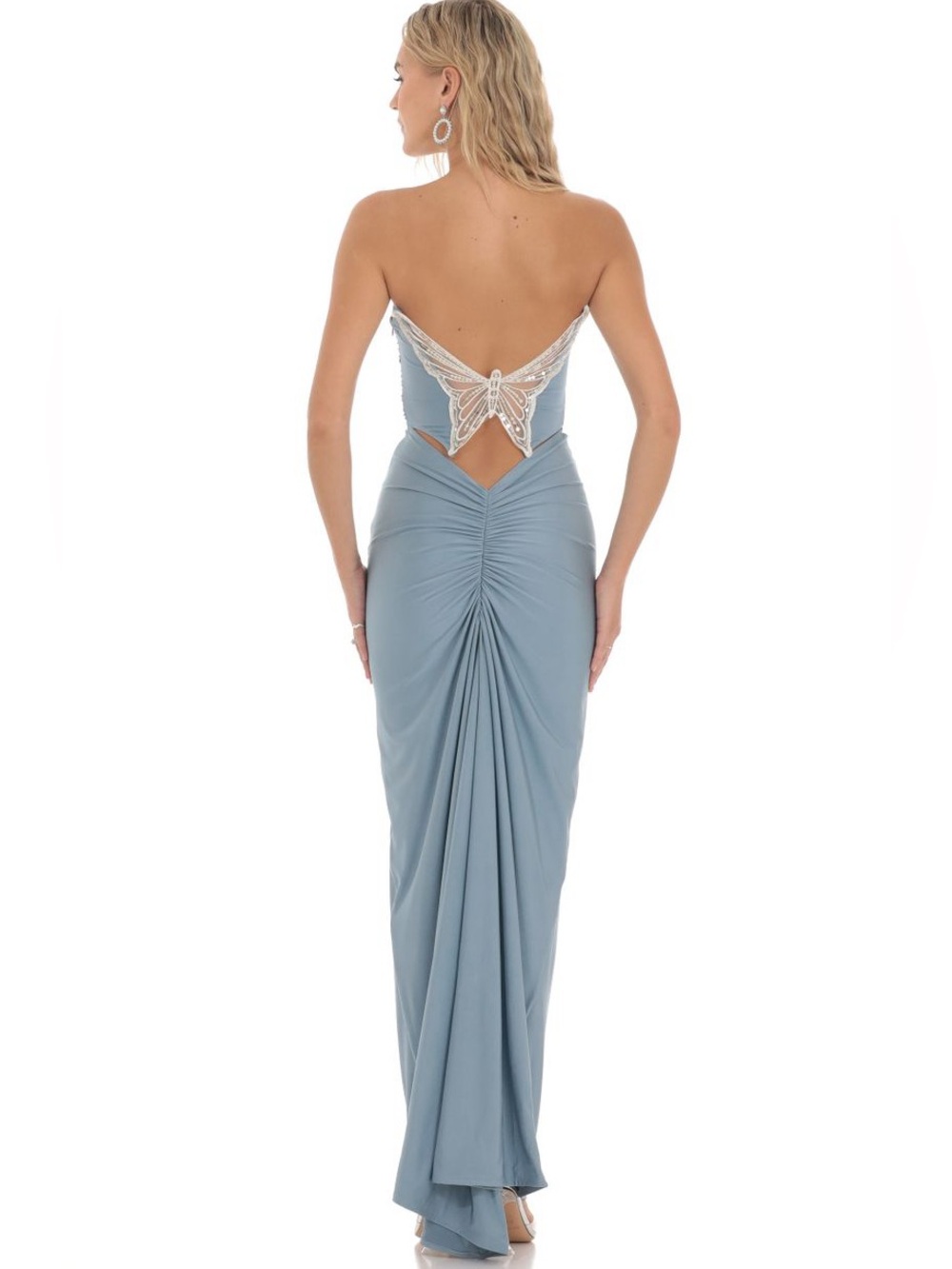 NWT Lucy in the Sky butterfly corset maxi dress blue large